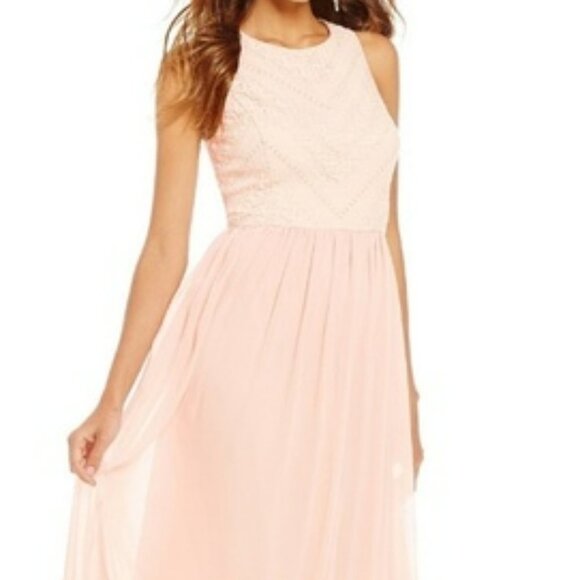 GIANNI BINI Lorena Lace Embroidered Sleeveless Chiffon Dress Gown in Petal Pink - Picture 10 of 16